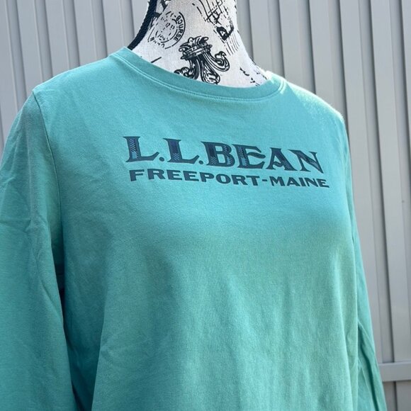 L.L. Bean Tops - L.L.Bean Womens Graphic Top Long Sleeve M Reg Turquoise Cotton